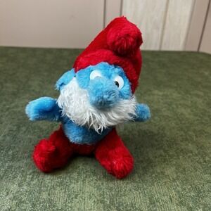 Vintage Papa Smurf Peyo Wallace Berrie Stuffed Plush Toy 7" 1981